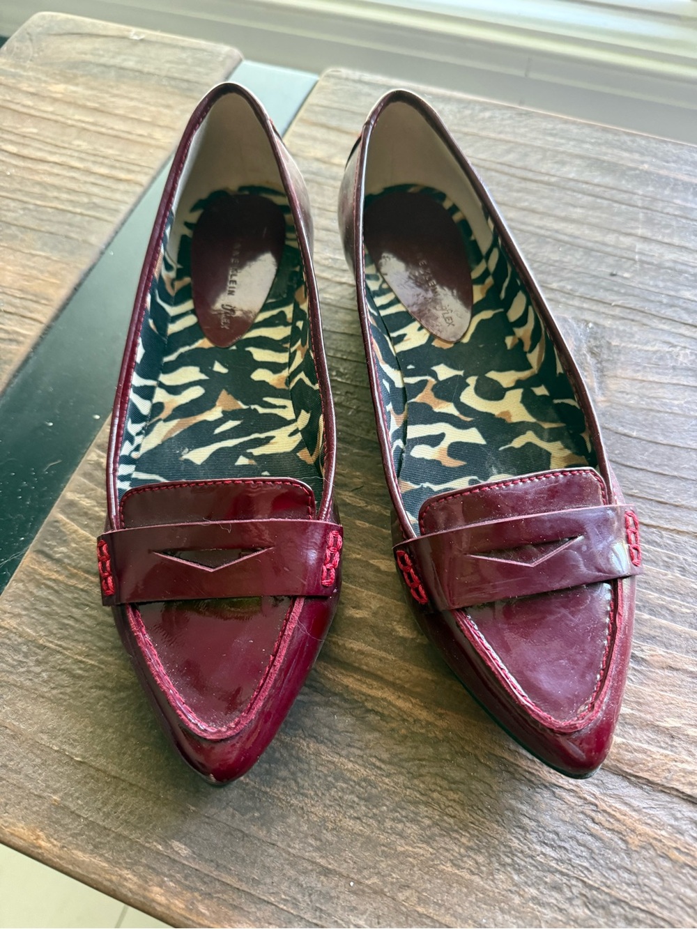 Anne Klein Women's Pointed Patent Loafers in Burgundy